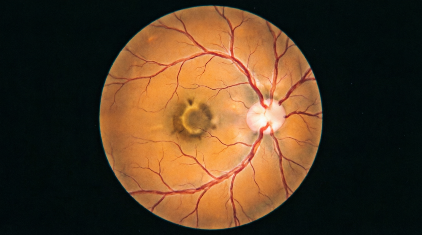 Digital Retinal Fundus Photograph showing Optic Disc, Macula, and Microvasculature